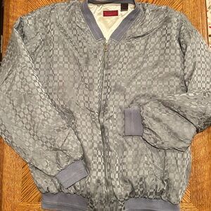 ✅ SAXONY Gray silk Bomber zip jacket with pockets size L